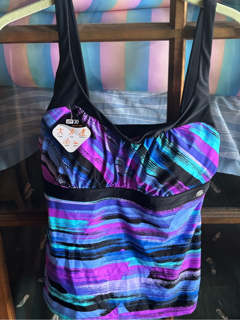 ZeroXposur Floral Peasant Tankini in Pink, Teal & Black